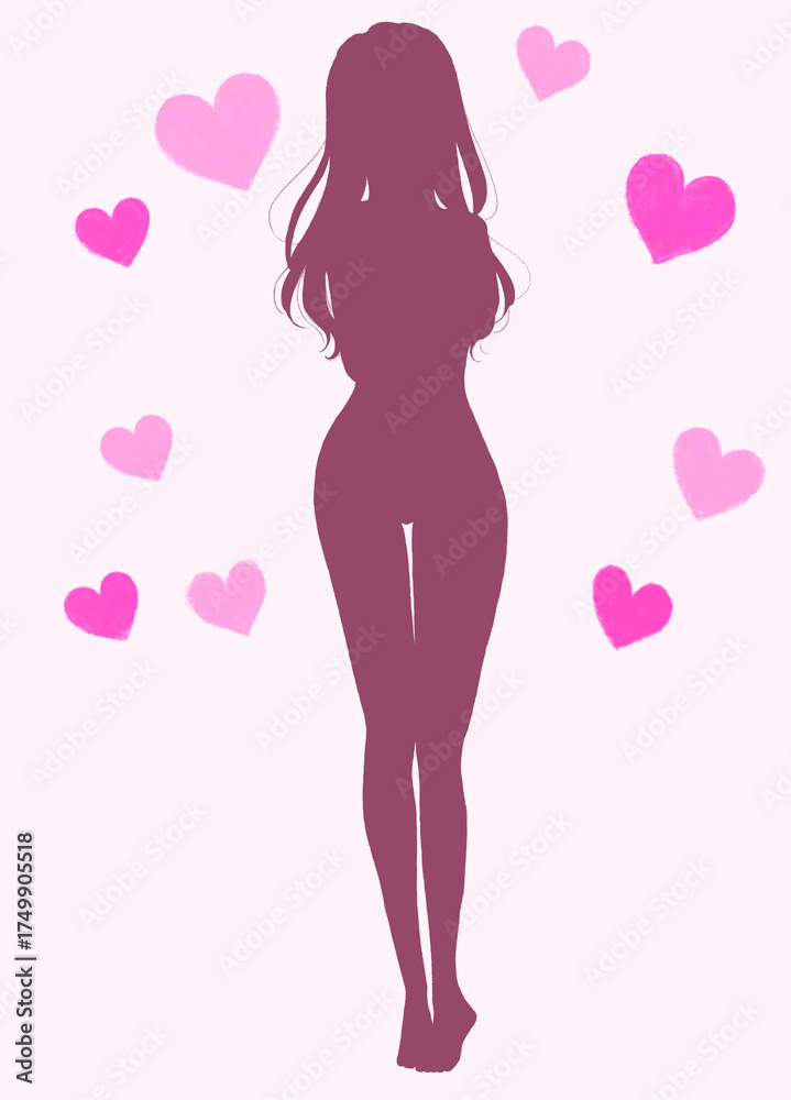 Fototapeta premium 恥ずかしそうな女性の全身 シルエット ハート