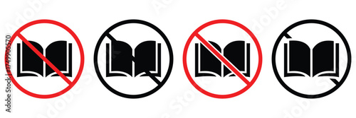 No Books Allowed Sign – Prohibited Reading and Banned Literature Symbol 
Vector Illustration