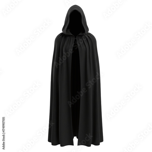 Bild auf Leinwand Mysterious long black hooded cloak for fantasy costume