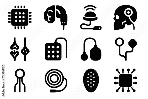 Vector node icons interface transfer synaptic neurostimulator icon neural electrode port sensor