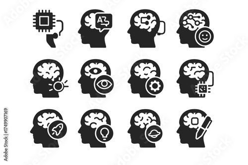 Implant language sleep enhancer vector recall icon neural cognitive learning icons node