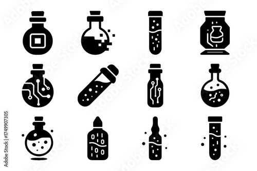 Vector potion essence digital capsule floating sphere jar bottle icons container icon