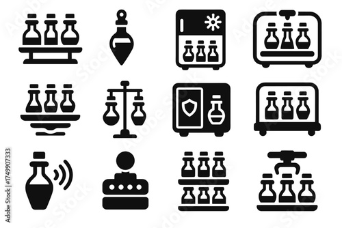 Icons icon storage unit capsule containment light vial automated potion vector stack