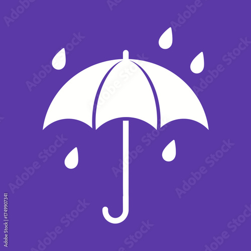 White umbrella with raindrops on a purple background weather protection concept.