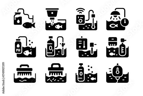 Smart algae icon remover changer feeding controller vector aquarium automation sensor filter