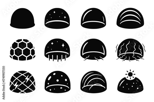 Glowing magnetic hexagonal dome icon shield electric bubble vector energy field