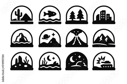 Icon city terrain desert underwater dome forest icons mountain vector futuristic battlefield