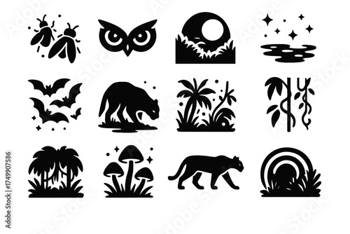 Moonlight panther glow swarm shadow dark echo vector fireflies icons reflections icon