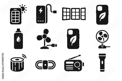 Power vector solar eco icon gadgets hand phone flashlight usb panel portable