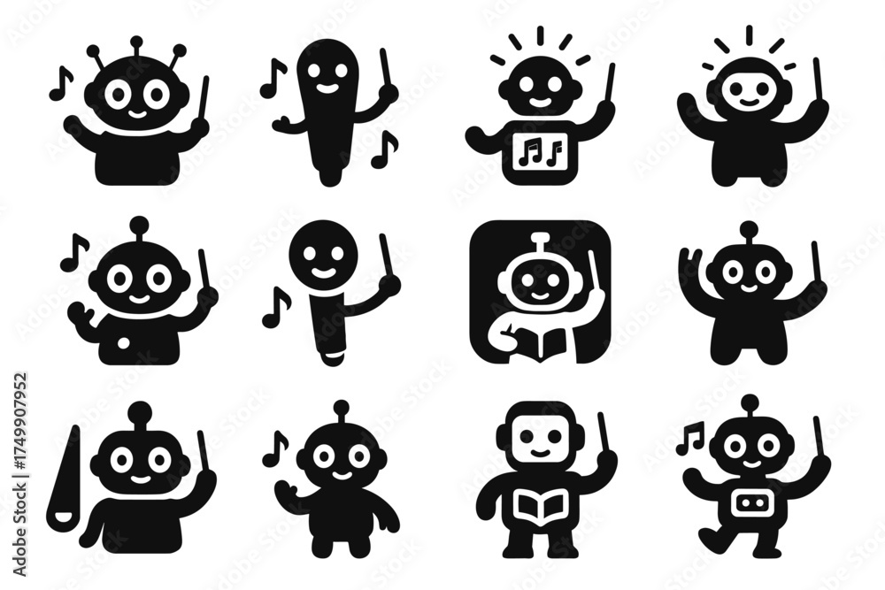 Obraz premium Orchestra ai vector animated reader s friendly stick app children icon music