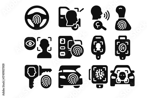 Car icon icons access biometric face trunk steering fob vector vehicle scanner