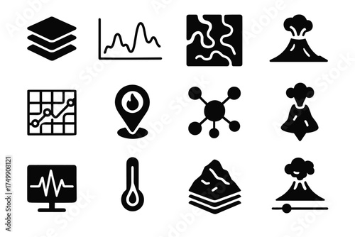 Vector hotspot model data lava plume magma volcanic icon eruption timeline