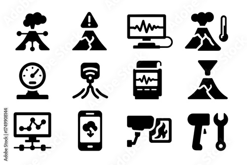 Sensor icons vector heat calibration volcano monitoring access icon status recorder tool