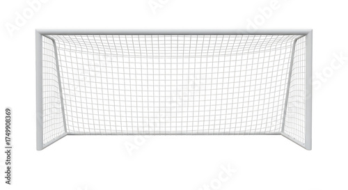 A white soccer goal net isolated on transparent background in a front view