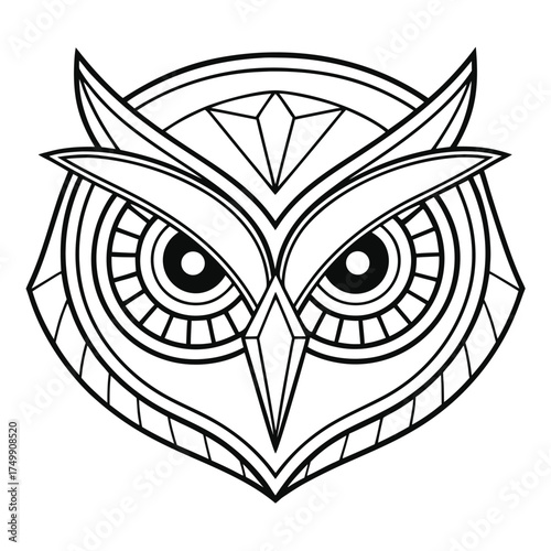 Vector art of stylized owl face illustration with geometric pattern