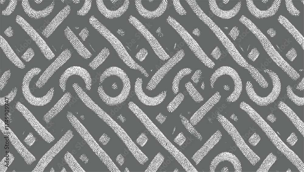 Fototapeta premium Intertwined white ropes on grey background knot pattern