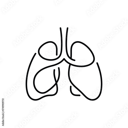 Minimalist continuous line drawing of human lungs on a white background