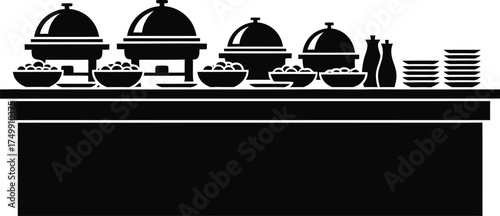 Silhouette of a buffet table with chafing dishes and serving platters