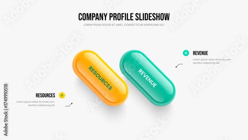 Modern Profile Two Step Diagram Presentation Layout. Enterprise Plan Frame Design Vector Illustration. Marketing Briefing 2 Option Infographic Slide Template.