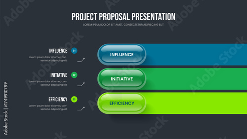 Project Report Three Step Infographic Frame Template. Advertising Profile 3 Element Diagram Slide Design. Marketing Planning Presentation Layout Vector Illustration.