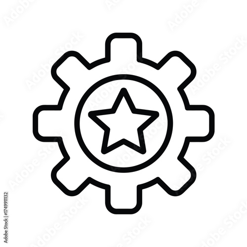 Outline of a gear with a star inside a circle representing quality and excellence