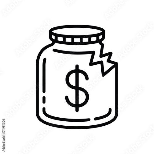 Broken piggy bank with dollar sign symbolizing financial loss and debt