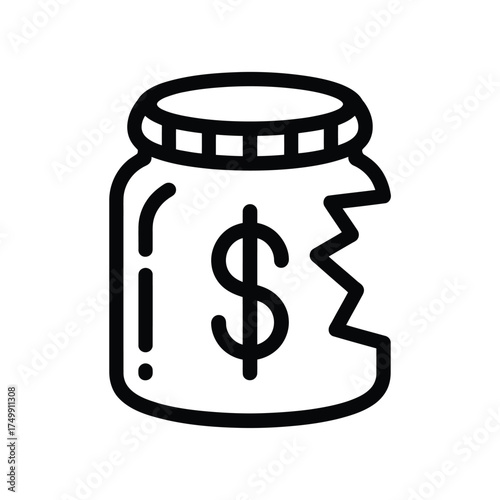Broken piggy bank with dollar sign symbolizing financial loss and saving problems