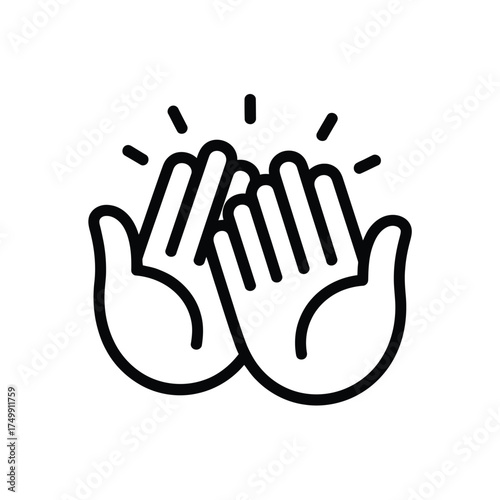 Simple line art icon of two hands giving a high five with sparkles