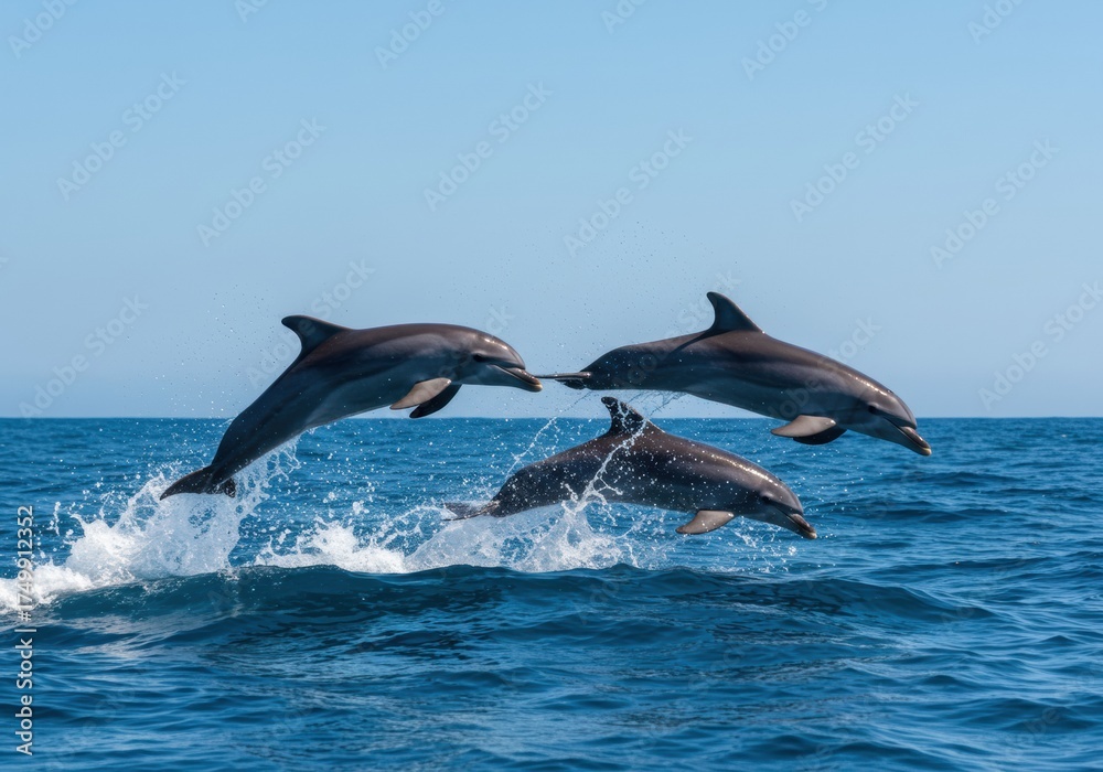 Fototapeta premium Dolphins Jumping Over Ocean Waves