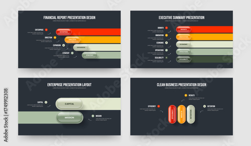 Visual Report Four Five Two Three Step Infographic Presentation Design Vector Illustration Collection. Investor Analysis 4 5 2 3 Option Diagram Slide Template Bundle.