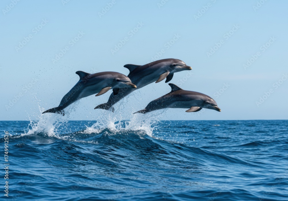 Obraz premium Dolphins Jumping Over Ocean Waves