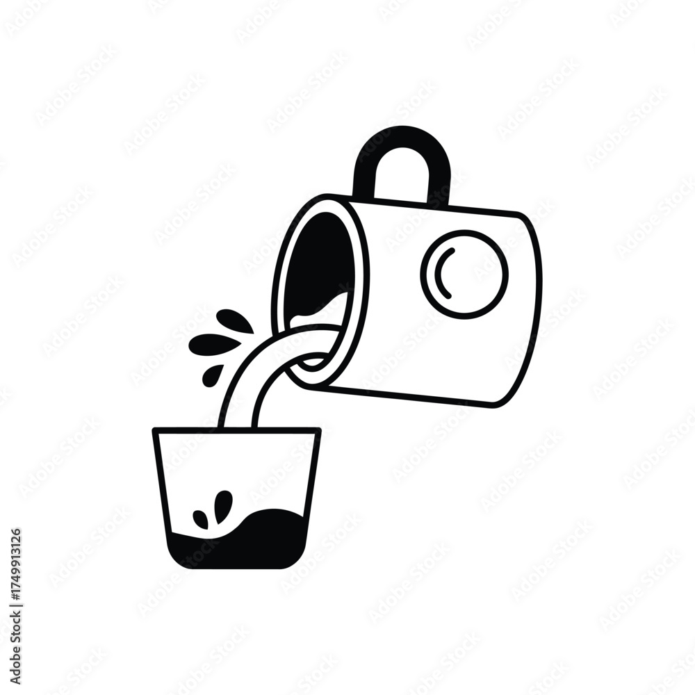 Obraz premium Hand drawn illustration of coffee pouring from a mug into a small cup