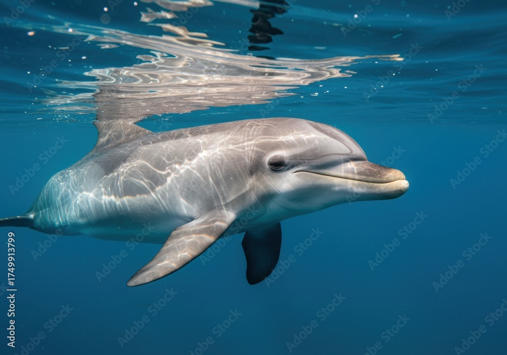 Fototapeta premium Smiling Dolphin Swimming Underwater