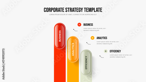 Corporate Visualization Three Option Diagram Slideshow Template. Marketing Introduction 3 Element Infographic Presentation Layout. Sales Growth Frame Design Vector Illustration.