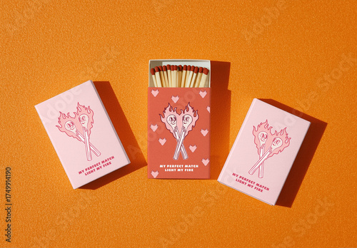 Playful Matchbox Mockup with Retro Design on Orange Background