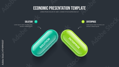 Market Portfolio Two Step Infographic Slideshow Template. Professional Showcase 2 Element Diagram Slide Layout. Modern Planning Frame Design Vector Illustration.