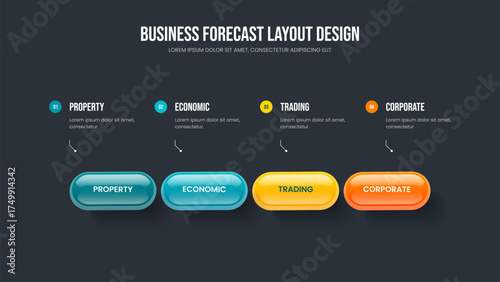 Professional Innovation Four Element Diagram Presentation Design. Marketing Introduction Slideshow Layout Vector Illustration. Visual Showcase 4 Step Infographic Slide Template.