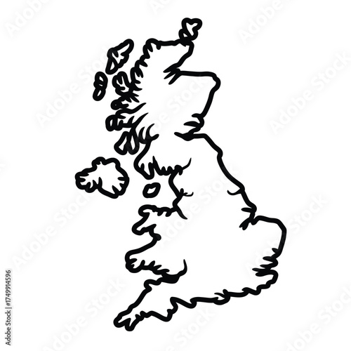 Outline map of the united kingdom and ireland showing great britain and northern ireland
