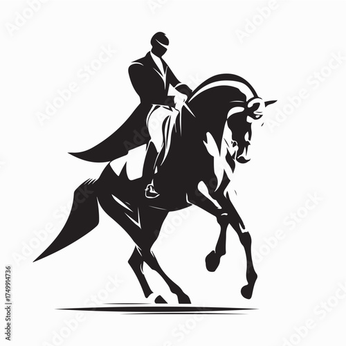 Silhouette vector of male dressage athlete riding horse elegant equestrian sport