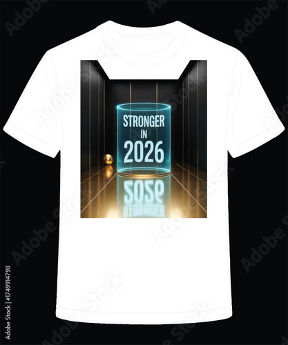 T shirt design featuring stronger in 2026 against black background