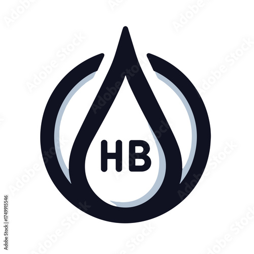 Droplet icon with HB letters inside for health concept on transparent background 