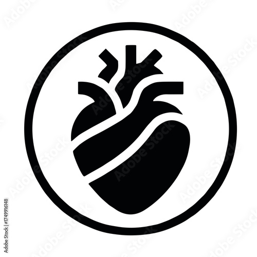 Stylized black heart icon for health and wellness concept on transparent background 