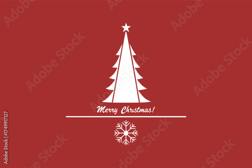 Vector art of minimalist white christmas tree and snowflake on red