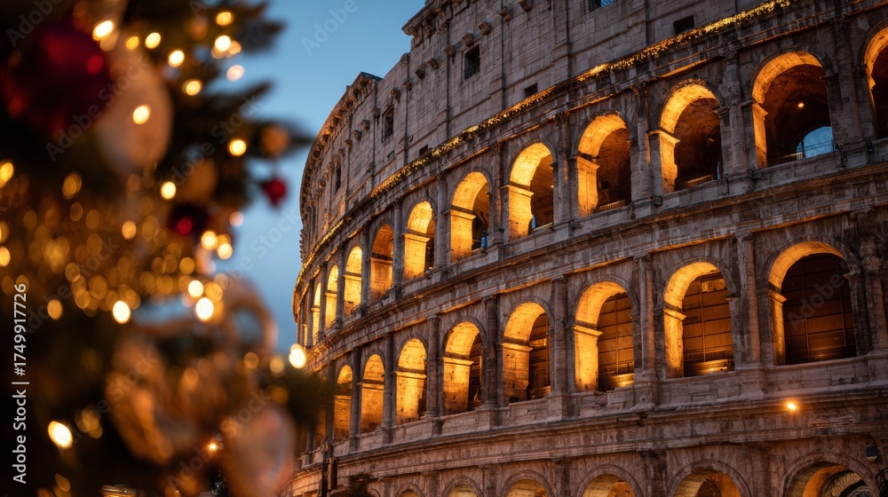 Obraz premium Roman Coliseum with Christmas decorations