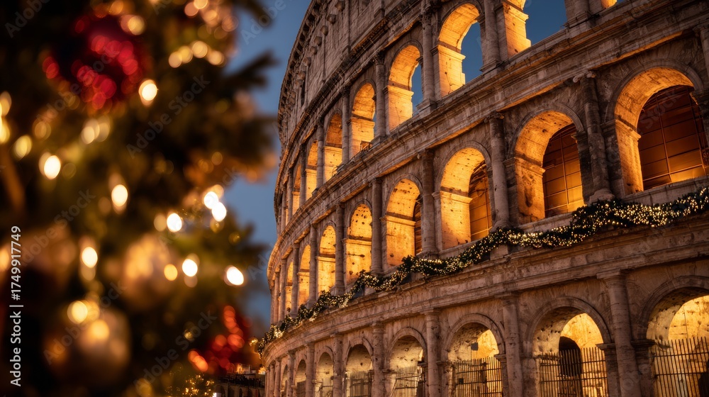 Obraz premium Roman Coliseum with Christmas decorations