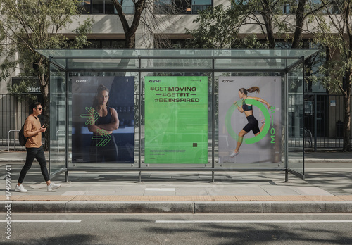 Urban Advertising Mockup on Bus Stop Billboard