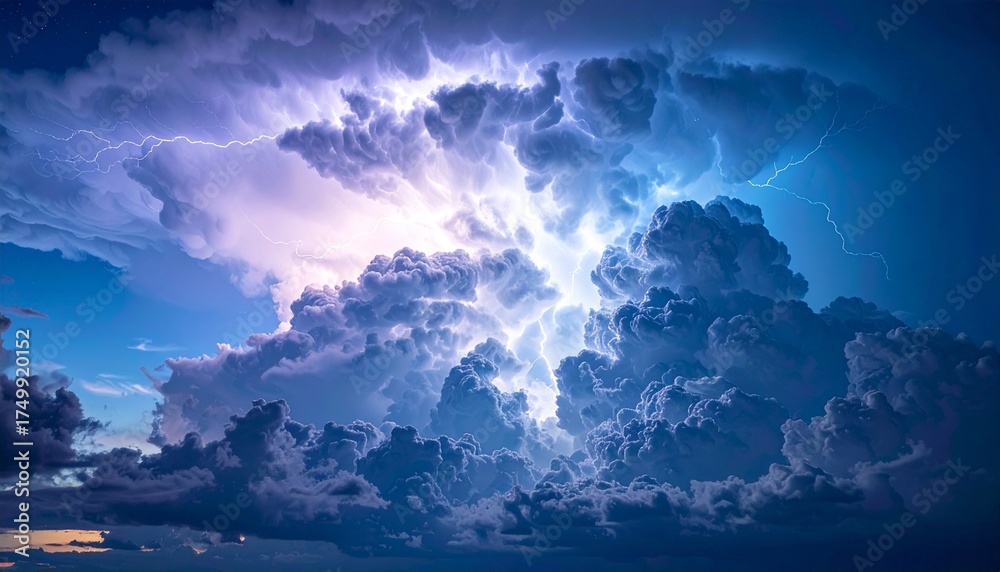 Naklejka premium Dramatic Lightning Storm Over Castle Landscape
