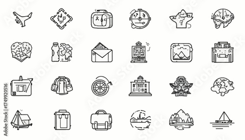 Set of various doodle icons simple line art vector design elements perfect for web and mobile apps isolated on white background