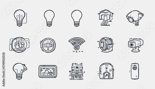 Set of smart home icons modern line vector design for automation and security systems isolated on white background