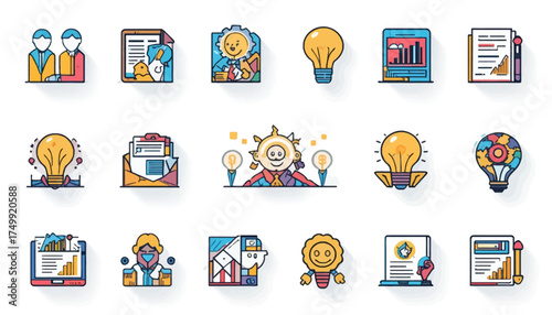 Set of business and finance icons colorful flat vector design elements for web and mobile apps isolated on white background